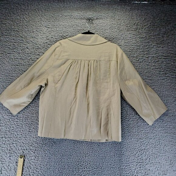 Cato Jacket Womens 18W/20W Tan 3/4 Sleeve Linen Blend Pleated Button Front - Picture 8 of 9